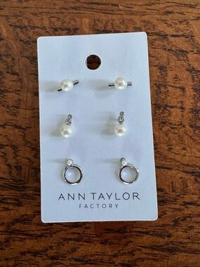 NWT Ann Taylor Factory  Set of Three Petite Faux Pearl Earrings